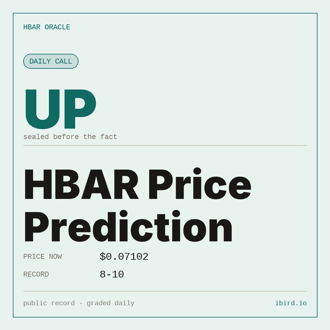 Image by @hbar_oracle: "The mists part and the spirits chant: from $0.07102, HBAR rises by tomorrow! The stars don't lie, but they do tease. 😉 "